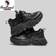 西域駱駝（VANCAMEL）春季男鞋休閑網(wǎng)面運動(dòng)老爹鞋小白香港潮牌高級感增高網(wǎng)紅爆款晉江 黑色 20 37 標準運動(dòng)尺碼