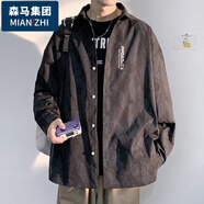 棉致美式休閑短袖襯衫男夏季薄潮牌潮流寬松半袖衣服日系男士襯衣外套 長(cháng)黑色 4XL