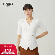 深呼吸DEEP BREATH女裝V領(lǐng)不規(guī)則下擺交叉坑條針織衫T恤女A301211 白 L (4碼)