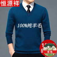 恒源祥羊毛絨衫100不起球羊毛絨毛衫男加 厚中年V 領(lǐng)毛衣秋冬季 哈青601 170碼(建議125-140斤穿