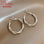 DL 1998胖東來(lái)同款pt950鉑金耳環(huán)素圈麻花女圓圈復古氣質(zhì)白金耳圈耳釘閨 鉑金麻花耳環(huán)