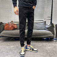 尊栩2025春季季新款青年修身小腳痞帥潮牌黑色牛仔褲男 黑色常規款 29