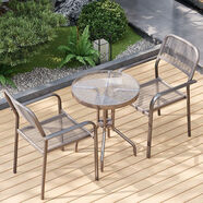 自力戶(hù)外茶幾椅子三件套室外陽(yáng)臺庭院露天休閑桌椅套裝家用塑料靠背椅 2把格林椅+60水紋組裝圓桌