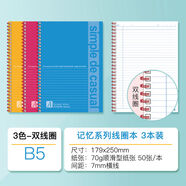 KAISA凱薩 斷貨王回歸!可撕線B5線圈本子螺旋橫線加厚紙張筆記本 【記憶系列】雙線圈3本丨B5橫線內(nèi)芯