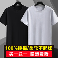 戰(zhàn)浩【2件】純棉短袖t恤男夏季衣服圓領(lǐng)半袖寬松白上衣純色打底衫體恤 黑色+灰色 L 建議【110-130斤】