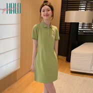 Halo Queen連衣裙女夏季中長款顯瘦短袖學院風Polo領(lǐng)連衣裙H144Q1727