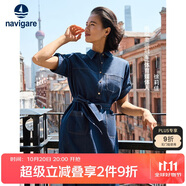 Navigare意大利小帆船女全棉薄款連衣裙寬松牛仔中長裙2322875506 藍(lán) S 