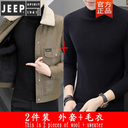 JEEP SPIRIT冬季加絨加厚皮衣男潮帥氣修身翻毛領(lǐng)pu皮夾克男士保暖機車(chē)服外套 咖啡色+黑毛衣 加絨 M 85-105斤