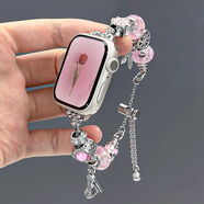 Uhada適用applewatch9表帶水晶串珠款iwatch S9/8吊墜金屬表帶蘋果手表se/7/6/5/4代潘多拉小眾高級感 淡粉小高跟【潘多拉款】（僅表帶） 適用iWatch38/40/41m
