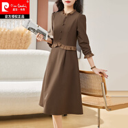 皮爾卡丹原宿風(fēng)假兩件連衣裙女2025秋季新款百搭感顯瘦減齡木耳邊裙子 咖色 XL (121-130斤)