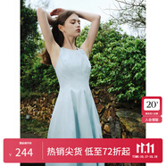 范思藍(lán)恩夏季腰精裙氣質(zhì)收腰無袖背心連衣裙女夏季新款海邊度假顯瘦裙 淺水藍(lán)-無袖 S