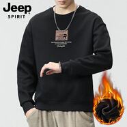 JEEP SPIRIT長(zhǎng)袖t恤男上衣春季新款打底體恤純棉衣服休閑百搭男 BGYX-9008-1黑色加絨 L
