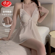 浪莎睡裙女吊帶睡裙純欲性感冰絲高級感春夏季帶胸墊蝴蝶系帶裙家居服