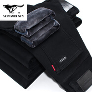 七匹狼夾克專家秋冬季加絨加厚男士牛仔褲男寬松直筒加棉休閑干活耐磨長褲子 SD2N01純黑【買一加三】 加絨 40 3尺1(適合195-210斤)