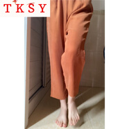 TKSY2025重磅銅氨絲女褲夏夏季小腳褲九分休閑褲大女碼真絲哈倫褲 銹紅色九分 4XL 140-155