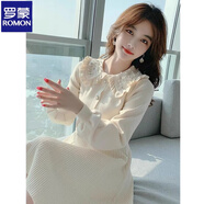 羅蒙（ROMON）娃娃領(lǐng)針織連衣裙女燈籠袖2025年秋冬季新款小個(gè)子減齡打底毛衣裙 杏色 S 85-95斤