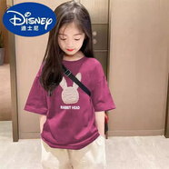 迪士尼女童短袖T恤夏裝洋氣中大兒童夏季半袖上衣小女孩寬松童裝潮 2009紫色 140