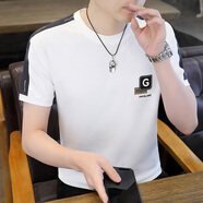 朗光春夏季圓領(lǐng)短袖T恤男修身潮流上衣體恤打底衫半截袖男裝衣服 2101 白色 M/165