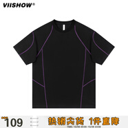 viishow美式索羅娜防曬t恤男夏小眾高街上衣潮牌解構(gòu)拼接休閑半袖 黑色 S