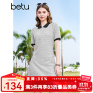 百圖betu女裝春夏新款連衣裙拼色翻領(lǐng)減齡短袖針織連衣裙2403D11 淺灰 L
