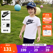 NIKE 3BRAND耐克男女童純棉短袖T恤+短褲2件套裝夏季新款兒童短袖套裝 正黑色 130 /64 【建議身高116-122cm】