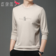 紅蜻蜓（RED DRAGONFLY）長(zhǎng)袖T恤男士2024春秋季新款休閑圓領(lǐng)潮牌體恤打底衫印花衣服男裝 米白色 165