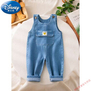 迪士尼（Disney）兒童牛仔背帶春秋新品2025背心式高腰男女寶寶背帶褲兒童兩用襠潮 藍色貼標 90 cm 可開(kāi)檔