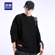 羅蒙（ROMON）毛衣雪尼爾男秋冬季加厚打底針織衫日系復古寬松韓版潮牌男士外套 黑色 XL 145-160斤