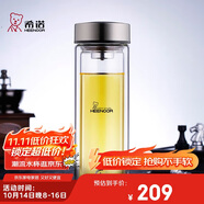 希諾（HEENOOR）抗菌玻璃杯雙層防燙辦公車載水杯男高檔泡茶杯子XN-9607K 410mL