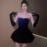 重工鑲鉆裹胸年會小禮服連衣裙純欲風(fēng)法式輕奢小眾抹胸絲絨蓬蓬裙 黑色裙+手套 （現(xiàn)貨 優(yōu)質(zhì)版） S