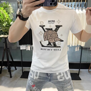 南極人（Nanjiren）夏季男士短袖T恤韓版修身老鷹亮片燙鉆歐貨潮牌體恤男半袖 D081白色 XL （建議130-145斤）