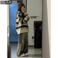 詩丹蕊慵懶風條紋毛衣女秋冬2024新款日系復古小個子軟糯套頭針織衫上衣 圖片色 均碼
