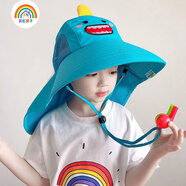 彩虹房子夏季卡通大檐遮陽(yáng)防曬兒童空頂帽可愛(ài)動(dòng)物男女童太陽(yáng)帽寶寶帽子 湖藍色小鯊魚(yú)+送口哨