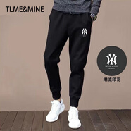 TLME & MINE 輕奢高端品牌 休閑運動褲男夏春秋冬新款寬松束腳百搭加絨長褲 黑色長褲b-18 3XL 3XL 建議尺碼160-175斤