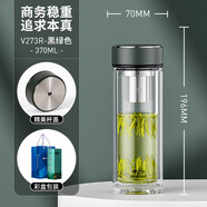 萬(wàn)象玻璃杯雙層男士商務(wù)辦公泡茶杯高檔水杯隔熱杯大容量車(chē)載便攜杯子 黑綠色-適中-370ml