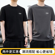 JEEP SPIRIT吉普短袖t恤男士polo衣衫夏季純棉寬松透氣商務(wù)百搭休閑男裝衣服 黑色+深灰(兩件裝) 2XL 【145-160斤】