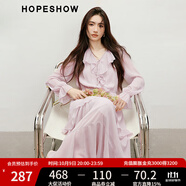 紅袖甜美垂感連衣裙2025春季新款女裝波西米亞風(fēng)收腰木耳邊領(lǐng)雪紡長(cháng)裙 煙霧粉181 XL