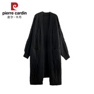 皮爾卡丹復(fù)古麻花溫柔風(fēng)中長款毛衣外套感長款過膝加厚針織開衫外套厚 黑色 A233雙口袋麻花開衫 M