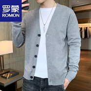 羅蒙（ROMON）春秋外套新款男士開衫長袖針織衫純色韓版修身潮流百搭外穿毛線衣 837淺灰 M