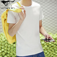 七匹狼狼影品牌男士純棉長(cháng)袖t恤上衣服男裝打底衫潮流秋季內搭加絨秋衣潮牌 短袖純白色 M