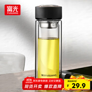 富光 男女士雙層玻璃杯 水杯 支持團購定制 304杯子泡茶杯400ML黑