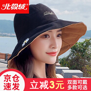 北極絨遮陽帽子女士漁夫帽春夏雙面戶外日系遮臉韓版百搭遮陽帽防曬帽子 網(wǎng)紅小雛菊-黑 咖