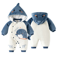 迪迪熊日記 嬰兒衣服新生兒連體衣服秋冬加厚夾棉保暖棉服外出抱衣寶寶冬裝 暖絨 小鯨魚 73cm(適合12-14斤內(nèi)身高63-70cm)