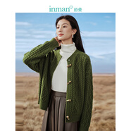 茵曼（INMAN）慵懶風麻花開衫針織毛衣外套2025春秋女裝新款寬松打底上衣 花木綠 XL