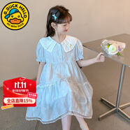 G.DUCKKIDS童裝女童連衣裙夏季2024新款洋氣女大童夏裝學(xué)院風(fēng)純棉兒童裙子潮 淺藍(lán)色娃娃領(lǐng)款 170 建議160-170cm14-15歲