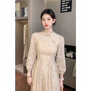 毅珊高端設(shè)計(jì)晚香玉原創(chuàng)2024國(guó)風(fēng)優(yōu)雅印花氣質(zhì)顯瘦連衣裙女 卡其杏 長(zhǎng)款連衣裙 衣長(zhǎng)108 M