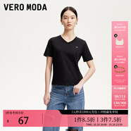 VEROMODAt恤女女2025秋冬新款純棉純色基礎t恤女早秋上衣 黑色-V領 L