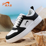 貴人鳥(niǎo)男鞋冬季輕便透氣防水皮面滑板鞋耐磨增高厚底小白潮休閑運動(dòng)鞋子 白/黑 40