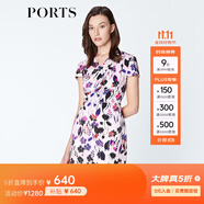 PORTS寶姿 連衣裙印花修身短袖連衣裙碎花 LN8D169HPT028 冰雪紫印花 S (4)