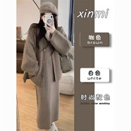 哈夫朵秋冬胖mm大碼女裝洋氣套裝女新款顯瘦減齡毛衣連衣裙針織外套女 Z104咖色開(kāi)衫【單上衣】 3XL 【140-155斤】